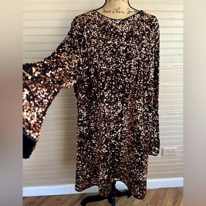 H&M gold Sequence Long Sleeve Christmas New Years Party Dress Size XL